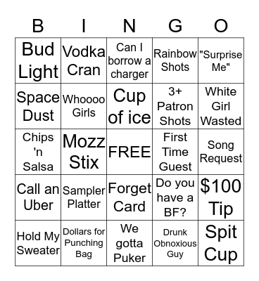 Bar Bingo Card