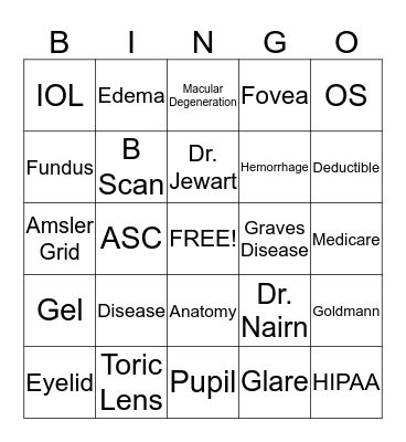 Ophthalmology Bingo Card