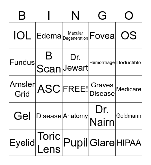 Ophthalmology Bingo Card