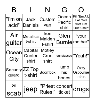 HEAVY METAL PARKING LOT Bingo Card
