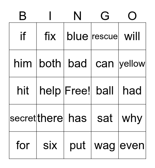 Vocabulary Bingo Card