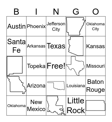Southwest States Bingo Card