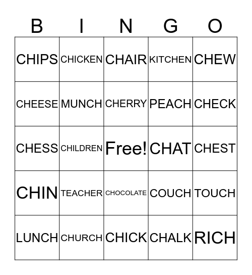 CH WORDS Bingo Card