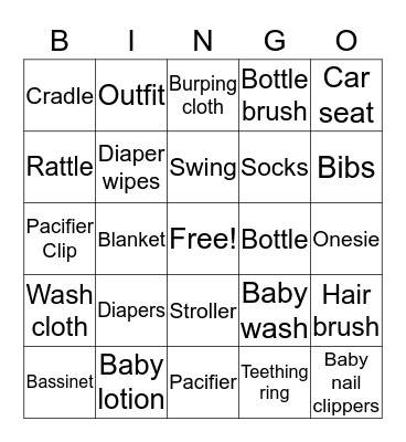 Baby to Be Bingo Card