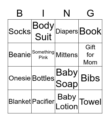 Shower Gift Bingo Card