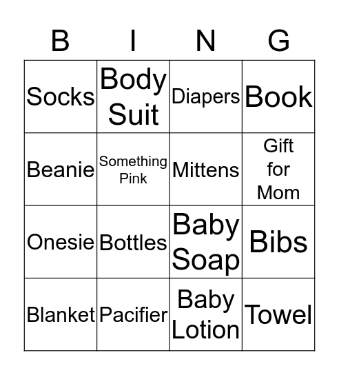 Shower Gift Bingo Card