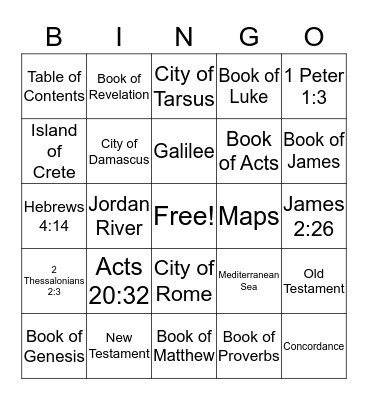 Acts and Letters of the Apostles Bingo Card