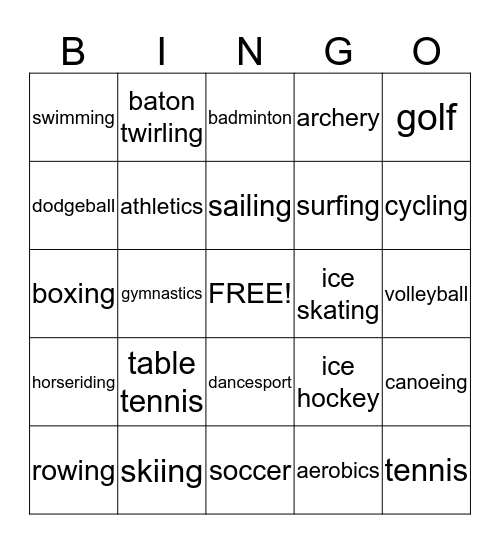 Sports Bingo Card