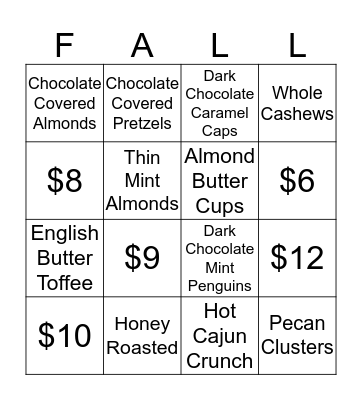 Fall Product  Bingo Card