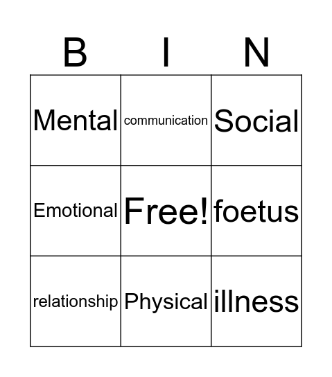 UINT 1- WHAT IS HEALTH? Bingo Card