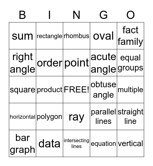 Math Vocabulary Bingo Card