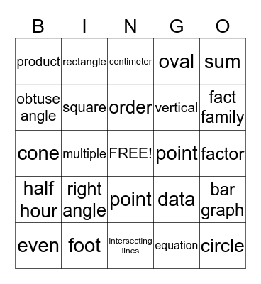 Math Vocabulary Bingo Card