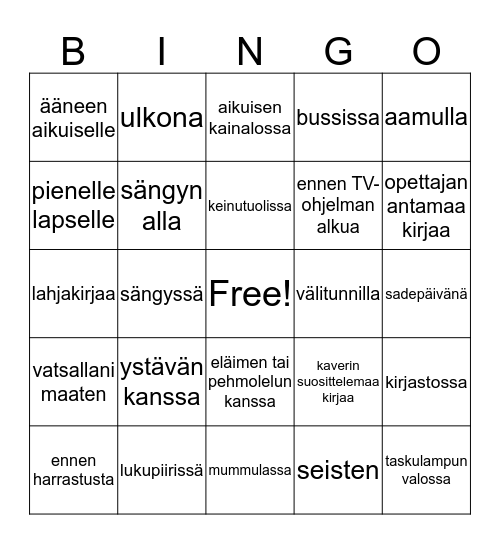 Olen lukenut Bingo Card