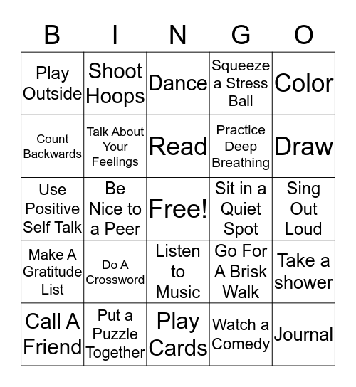 Coping Skills  Bingo Card