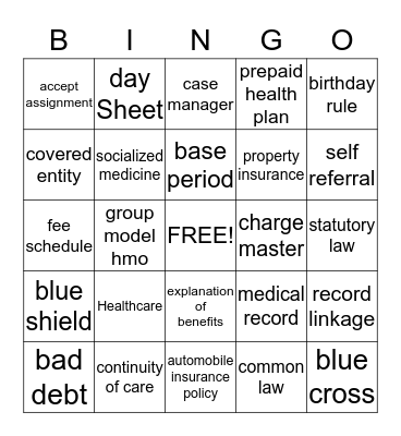 Medical Insurance Review Bingo Card