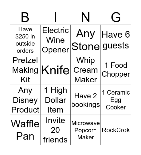 Pampered Chef Bingo Card