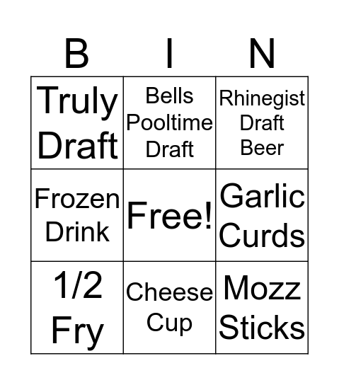 Wings Etc 0036 Bingo Card