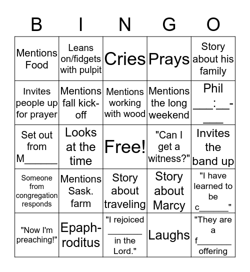 Sermon Bingo Card