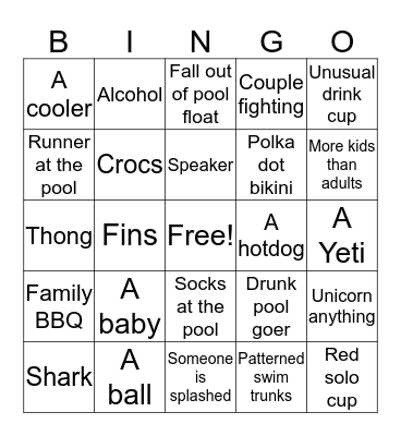 Birthday Pool Party Bingo  Bingo Card