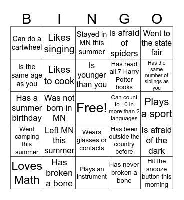 Find Someone Who Bingo Card