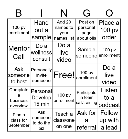 Builder Bingo Card