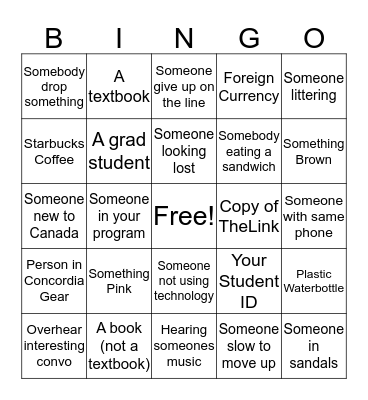 Standing In Line Bingo Card