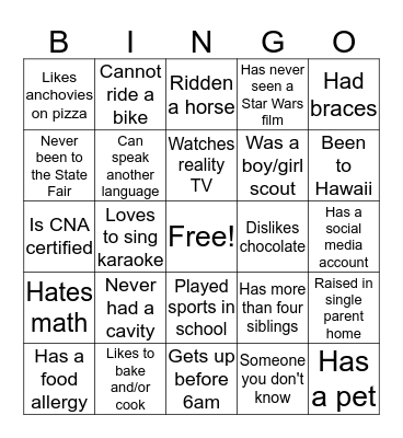 Getting to know your DSP Bingo Card