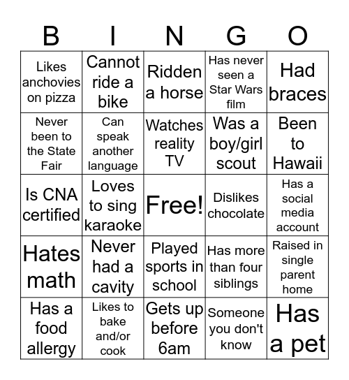 Getting to know your DSP Bingo Card