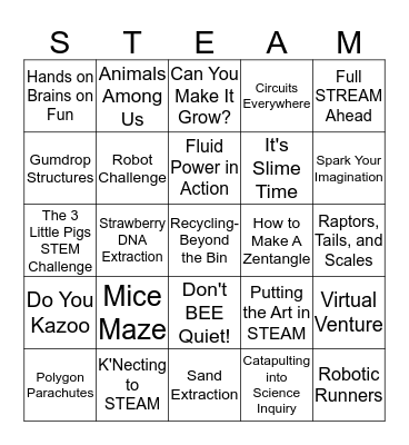 Kids STEAM University Bingo Card