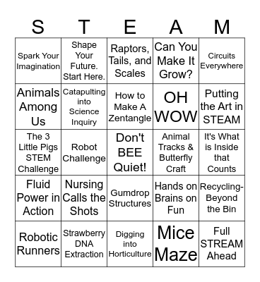 Kids STEAM University Bingo Card