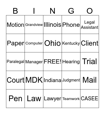 MDK BINGO Card