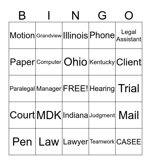 MDK BINGO Card