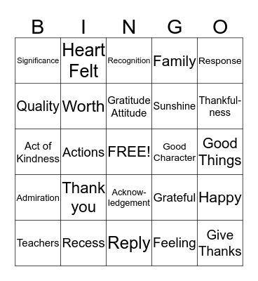 Appreciation Bingo Card