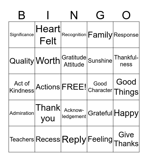 Appreciation Bingo Card