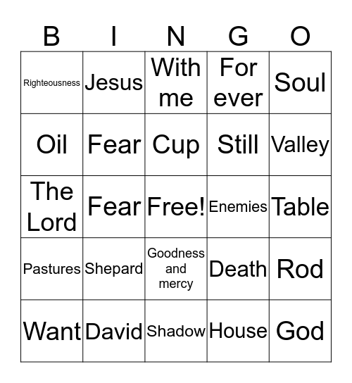 Psalms 23:1-6 Bingo Card