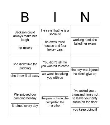 Connectors Bingo Card