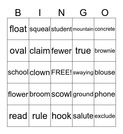 Phonics Bingo Card