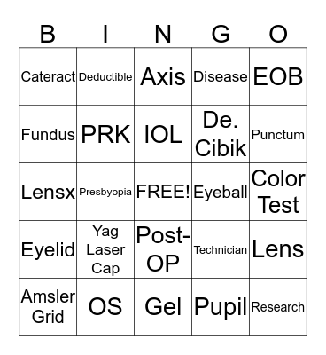 Ophthalmology Bingo Card