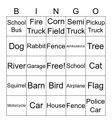 School Bus Bingo Card