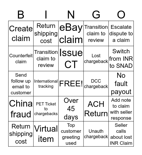 Disputes Bingo Card
