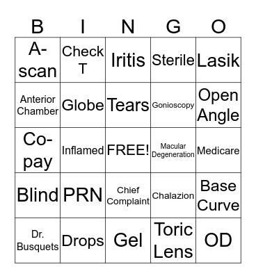 Ophthalmology Bingo Card