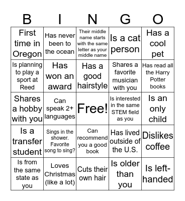 Icebreaker Bingo Card