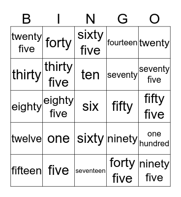 Number Words Bingo Card