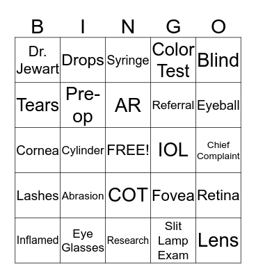 Ophthalmology Bingo Card