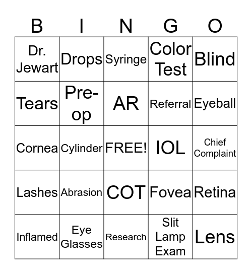 Ophthalmology Bingo Card
