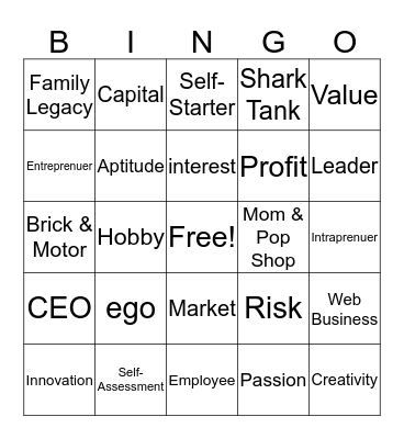 ENTREPRENEURSHIP BINGO Card