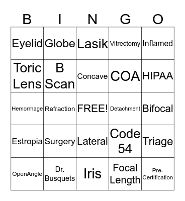 Ophthalmology Bingo Card