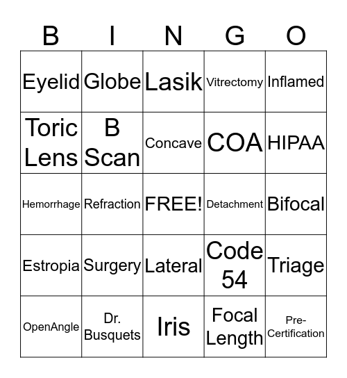 Ophthalmology Bingo Card