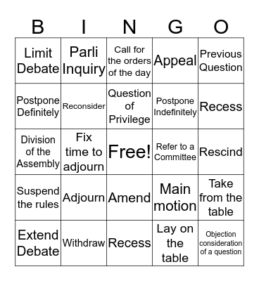 Parli Pro Bingo Card