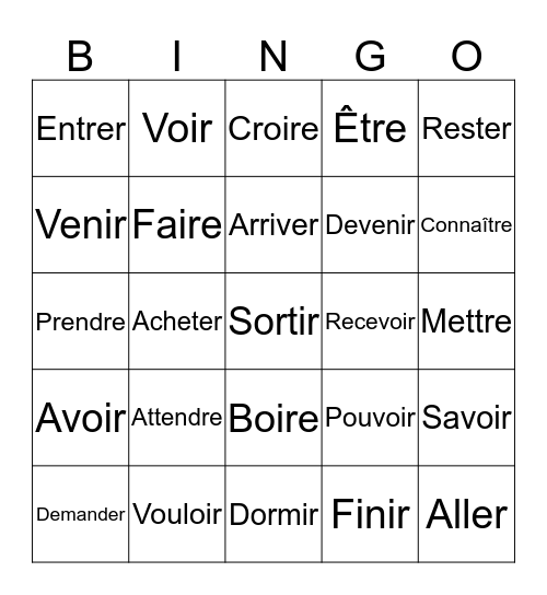 VERBES Bingo Card